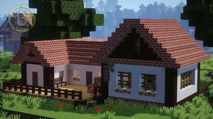 Compact Minecraft house with a furnished porch for Decocraft mod small house ideas